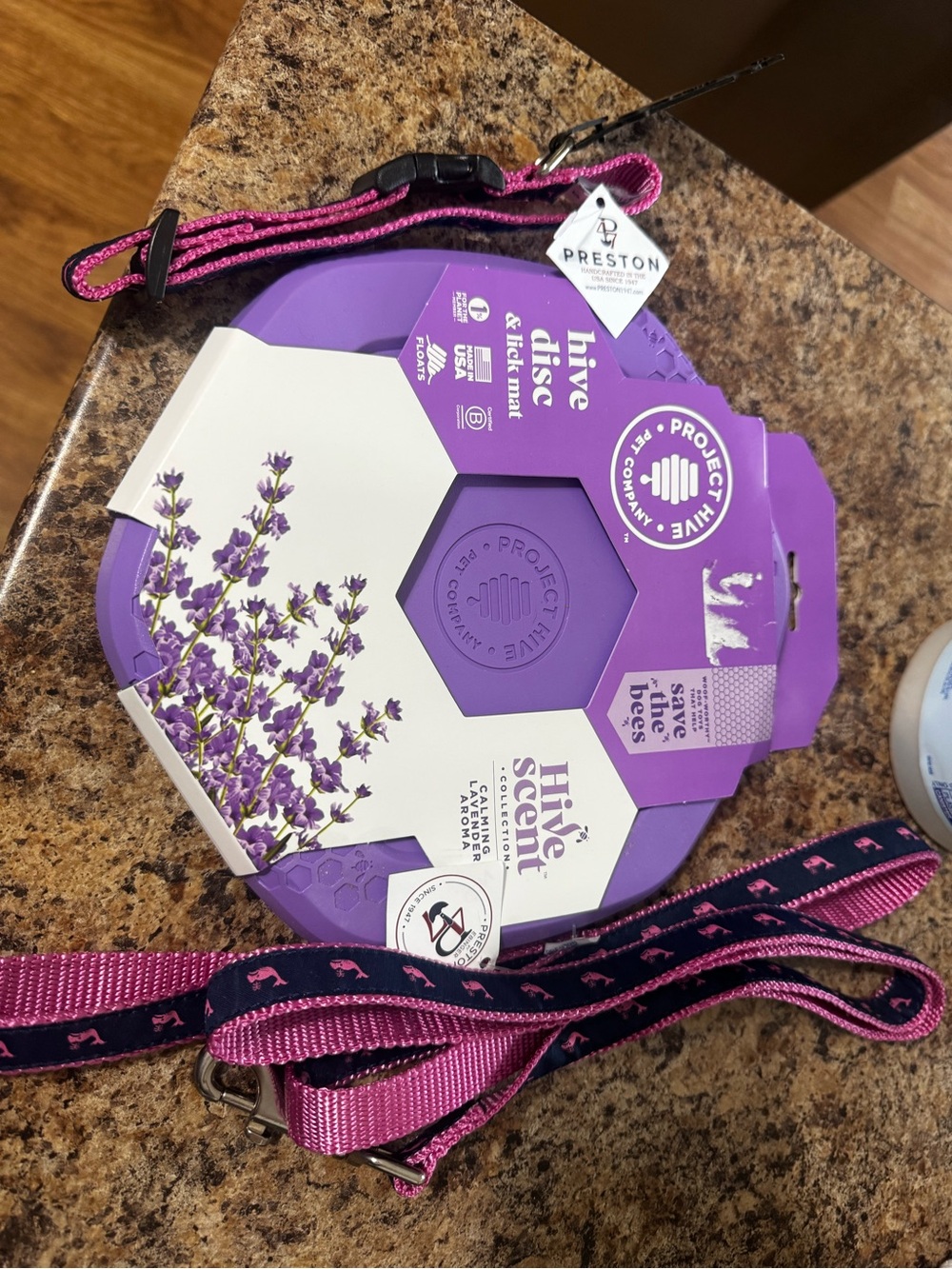 Lavender Scent Lick Pad and Dog Collar and Leash